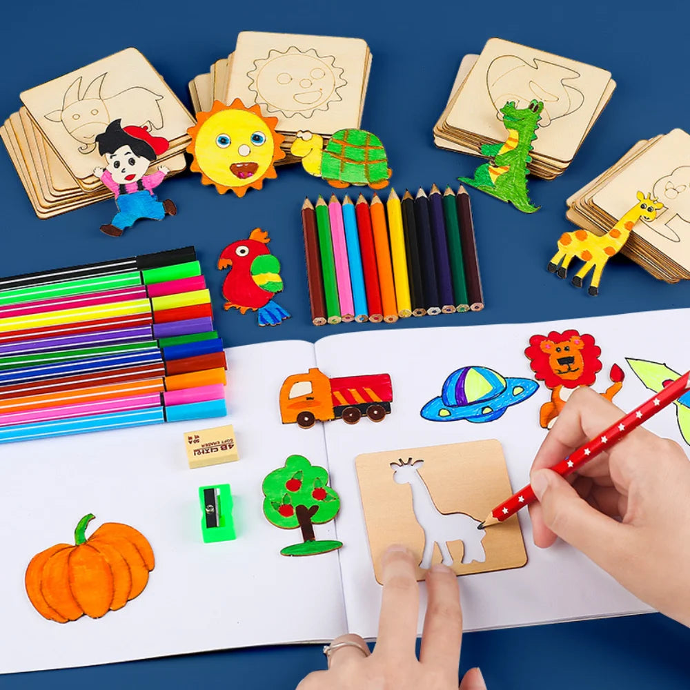 Wooden Animal & Shape Drawing Stencil Set
