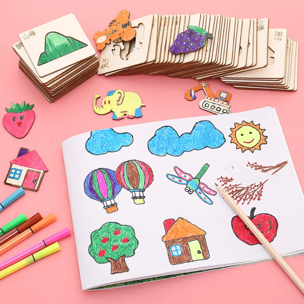 Wooden Animal & Shape Drawing Stencil Set