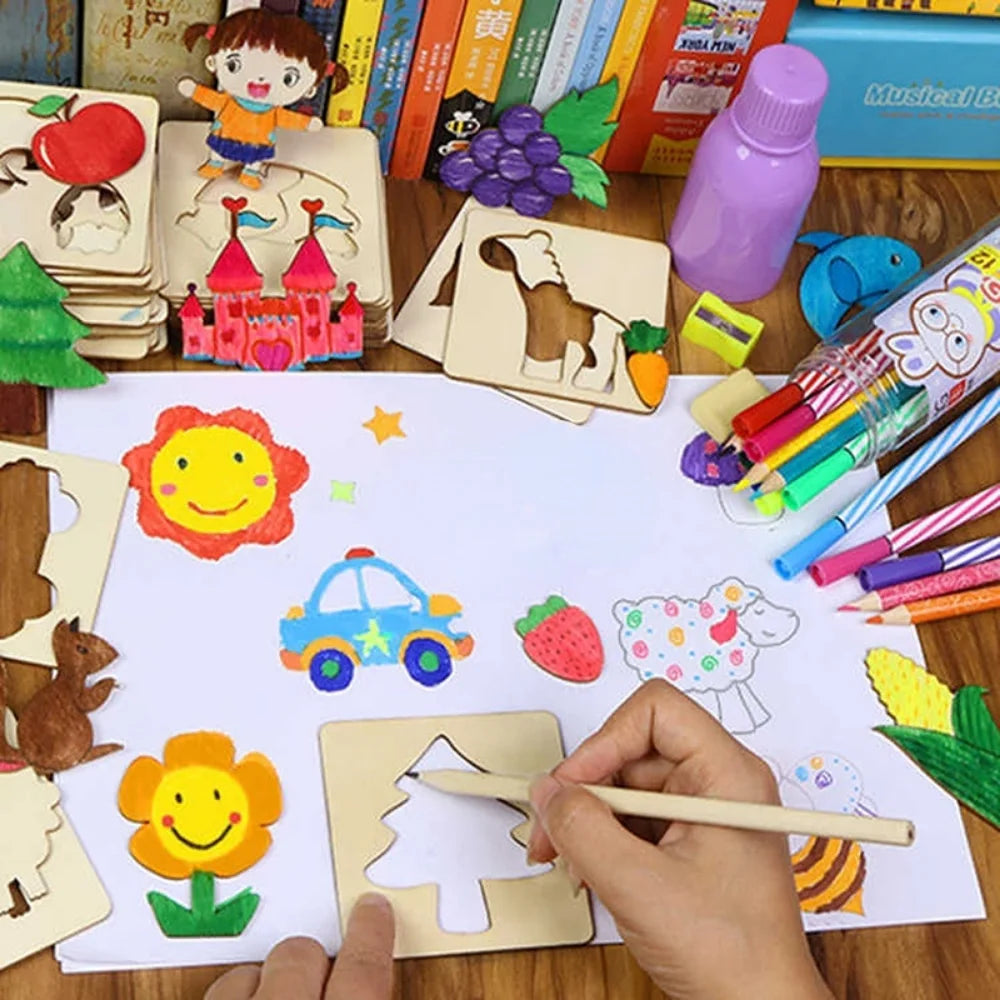 Wooden Animal & Shape Drawing Stencil Set