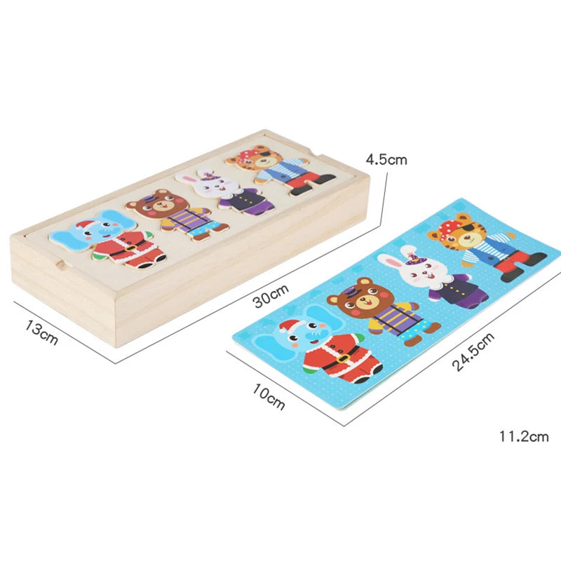 Wooden Bear Family Dress-Up Puzzle Toy – Montessori Learning Fun