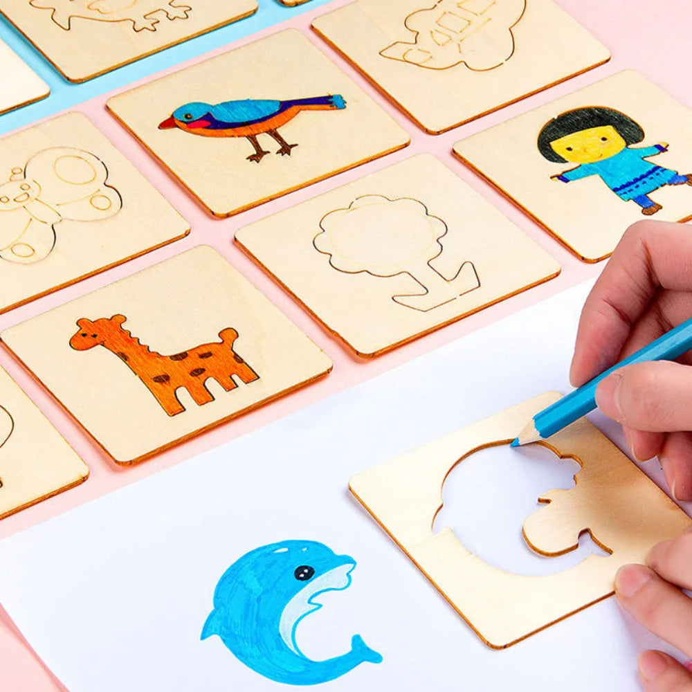 Wooden Animal & Shape Drawing Stencil Set
