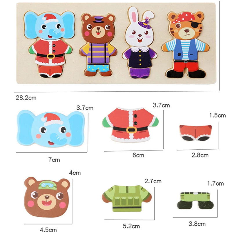Wooden Bear Family Dress-Up Puzzle Toy – Montessori Learning Fun