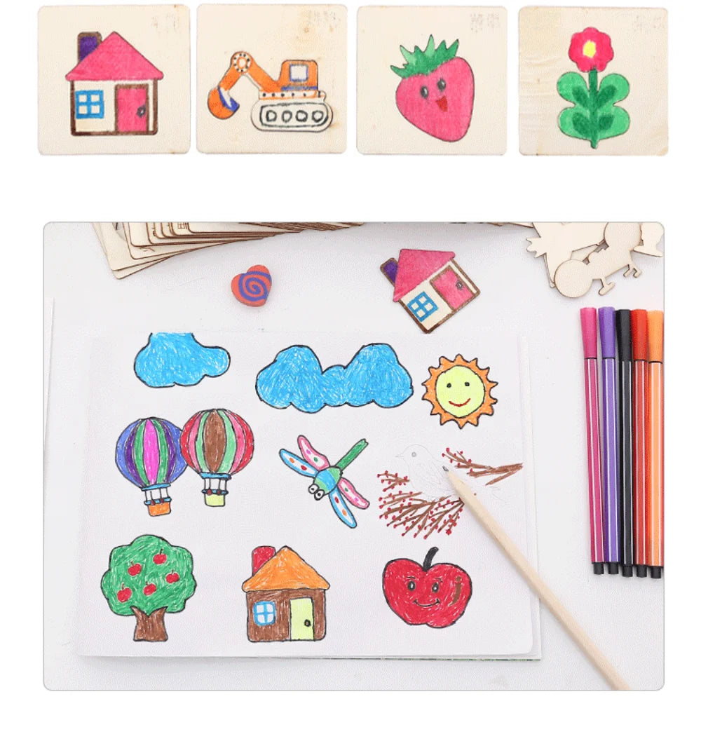 Wooden Animal & Shape Drawing Stencil Set