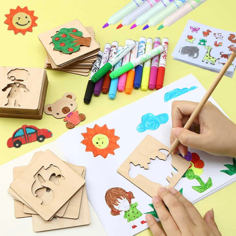 Wooden Animal & Shape Drawing Stencil Set