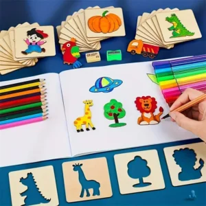 🎨 Wooden Painting Stencils Set for Kids 🖌️